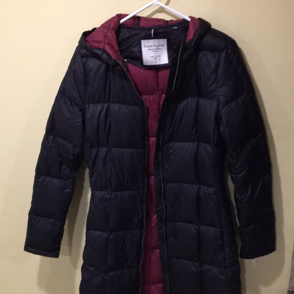 Long Black Puffer Jacket with Chevons